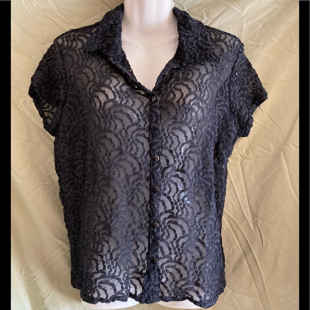 Giorgio Fiorliri Collection Black Sheer Short Sleeved Top w/Shapes, sz Medium